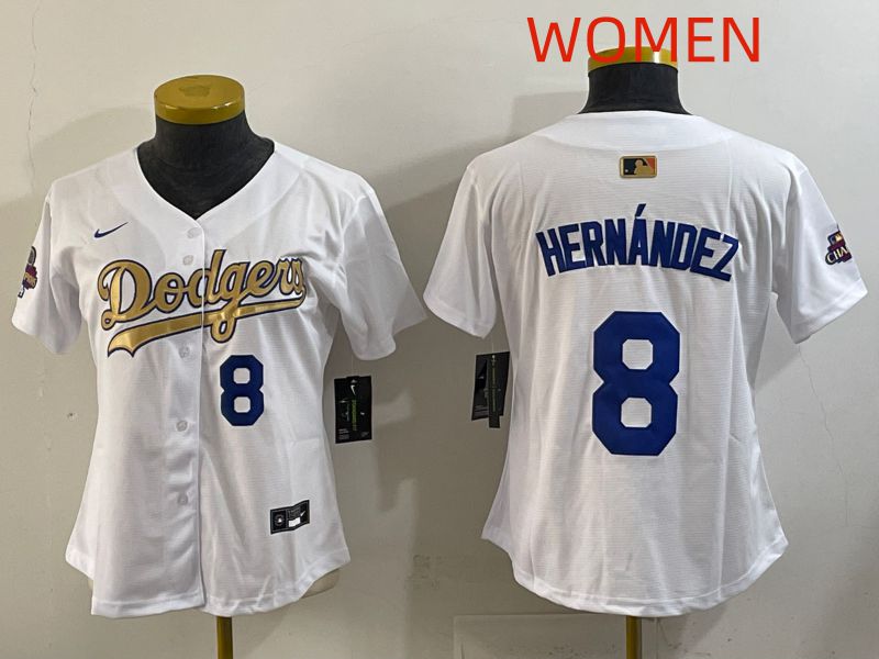 Women Los Angeles Dodgers #8 Hernandez White Champion edition Nike MLB Jersey style 004->women mlb jersey->Women Jersey